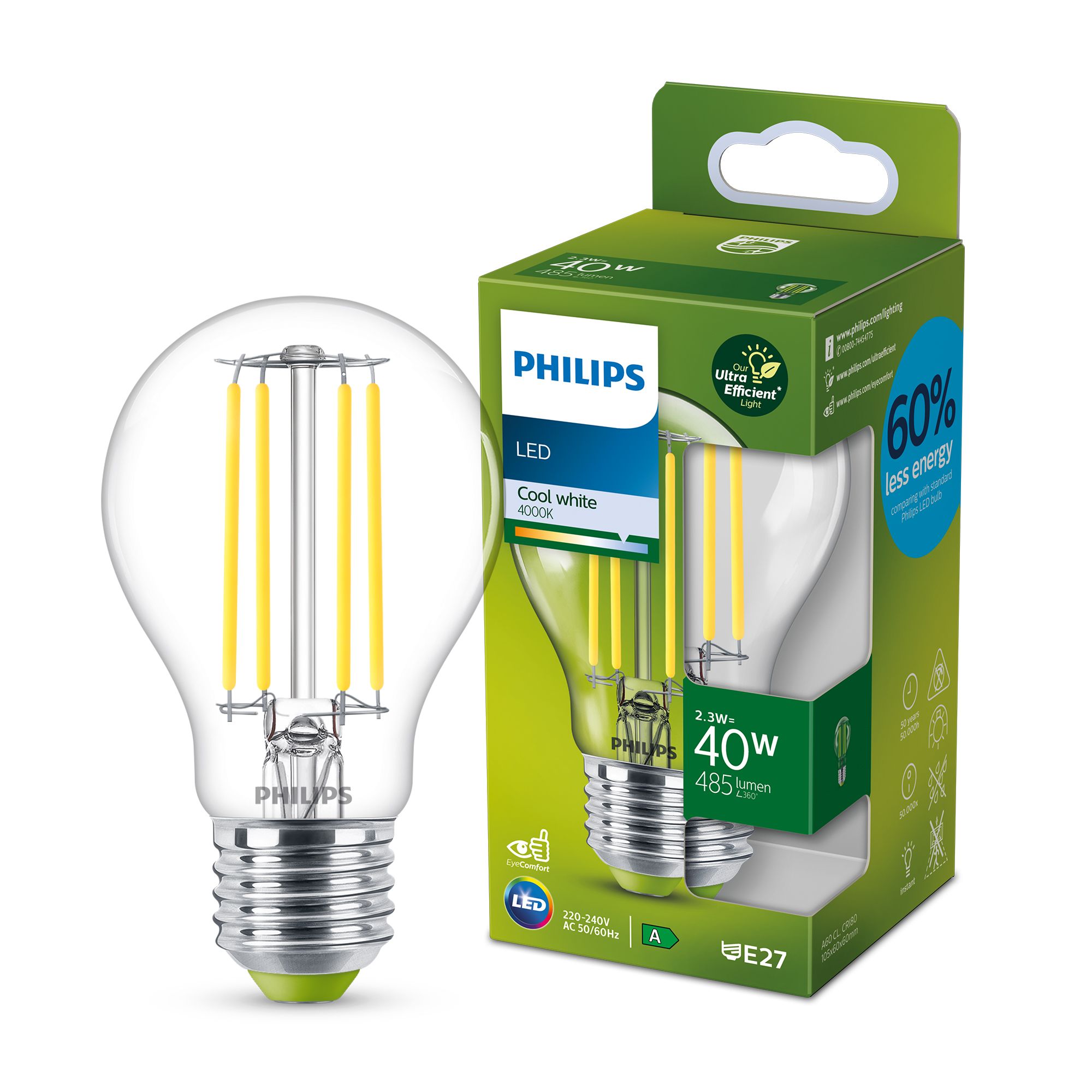 UltraEfficient Filament Bulb Clear 40W A60 E27 8719514343740 Philips